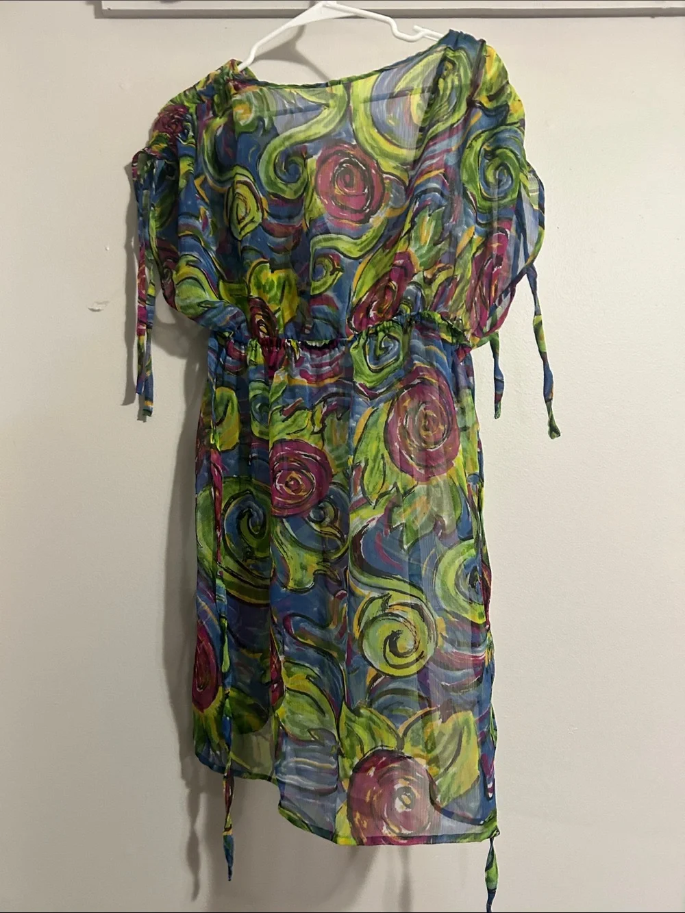 Unk Colorful Swirl Floral Swim Coverup - Green/Purple/Blue